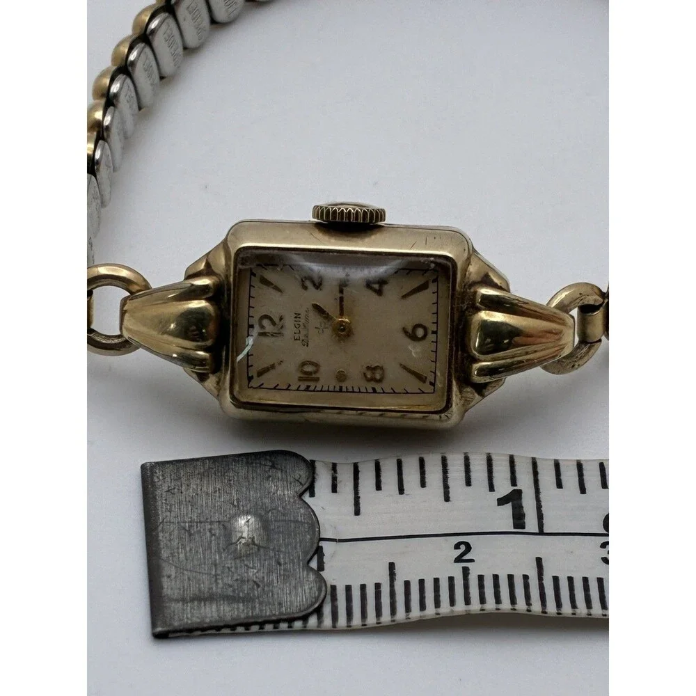 Vintage Elgin Deluxe 17 Jewel 10KT Gold filled Womens Wrist Watch 4 ADJ'S